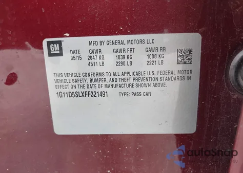 2015 Chevrolet Malibu 2Lt from USA, damaged, VIN 1G11D5SLXFF321491